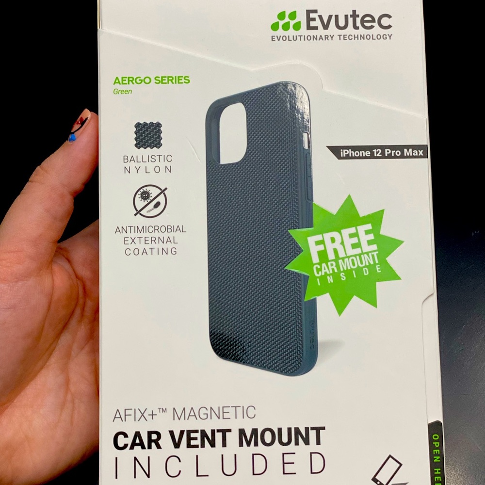 BRAND NEW Evutec Apple iPhone 12 Pro Max Case AER Green with AFIX+ Vent Mount